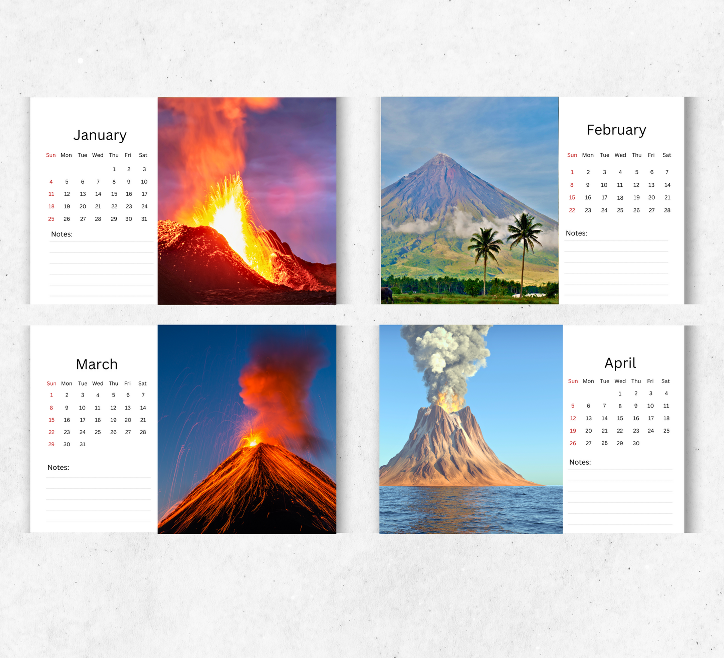 Volcano Desk Calendar 2026-2027