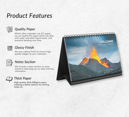 Volcano Desk Calendar 2026-2027