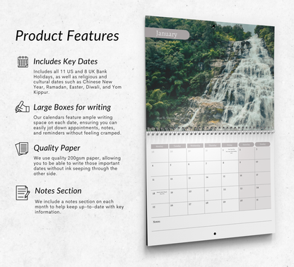 Waterfalls Calendar 2027