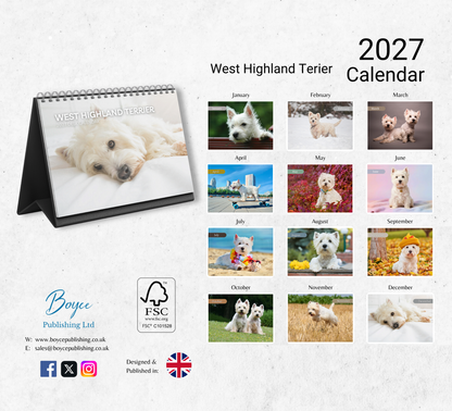 West Highland Terrier Desk Calendar 2027-2028