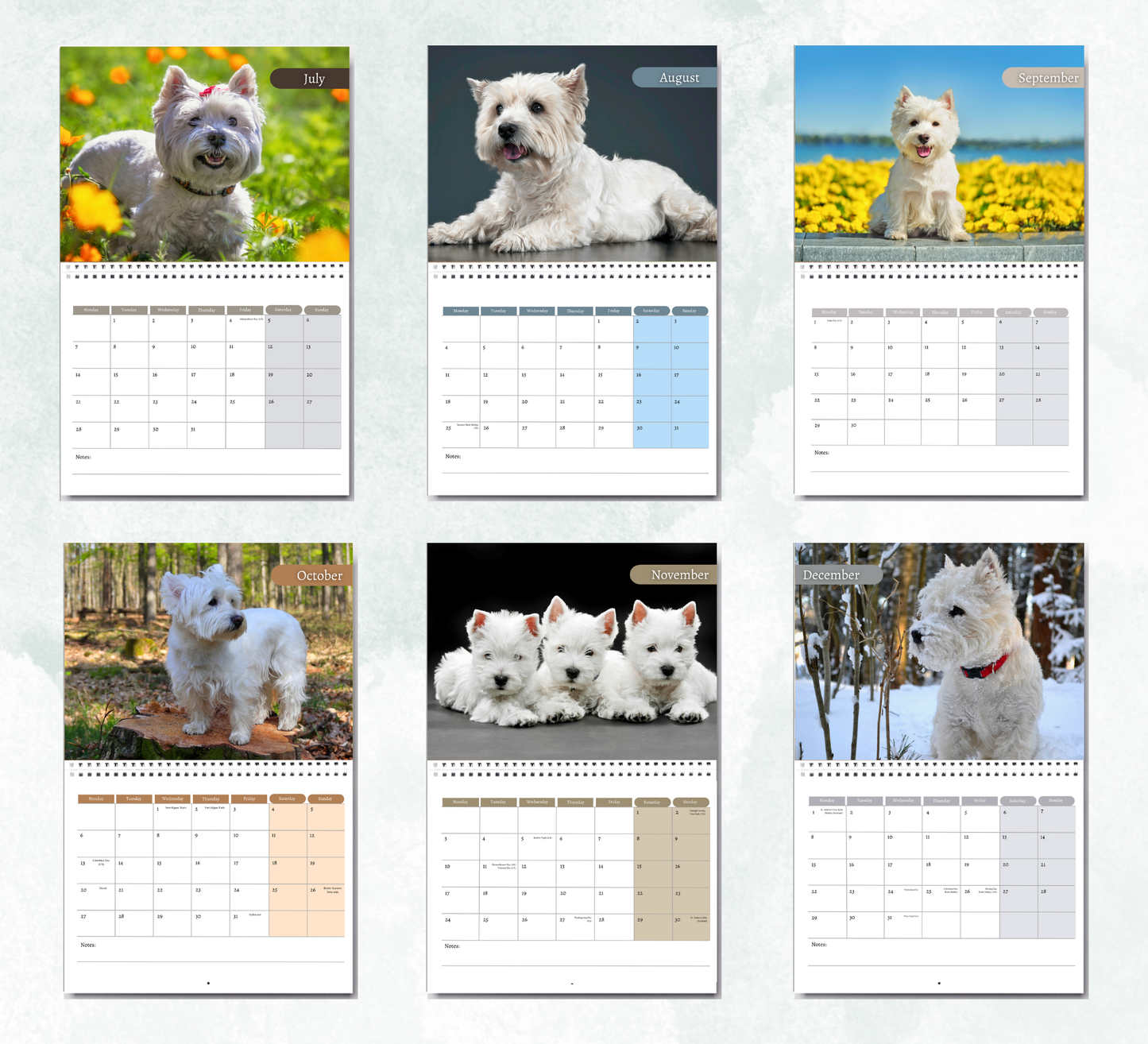 West Highland Terrier Calendar 2026