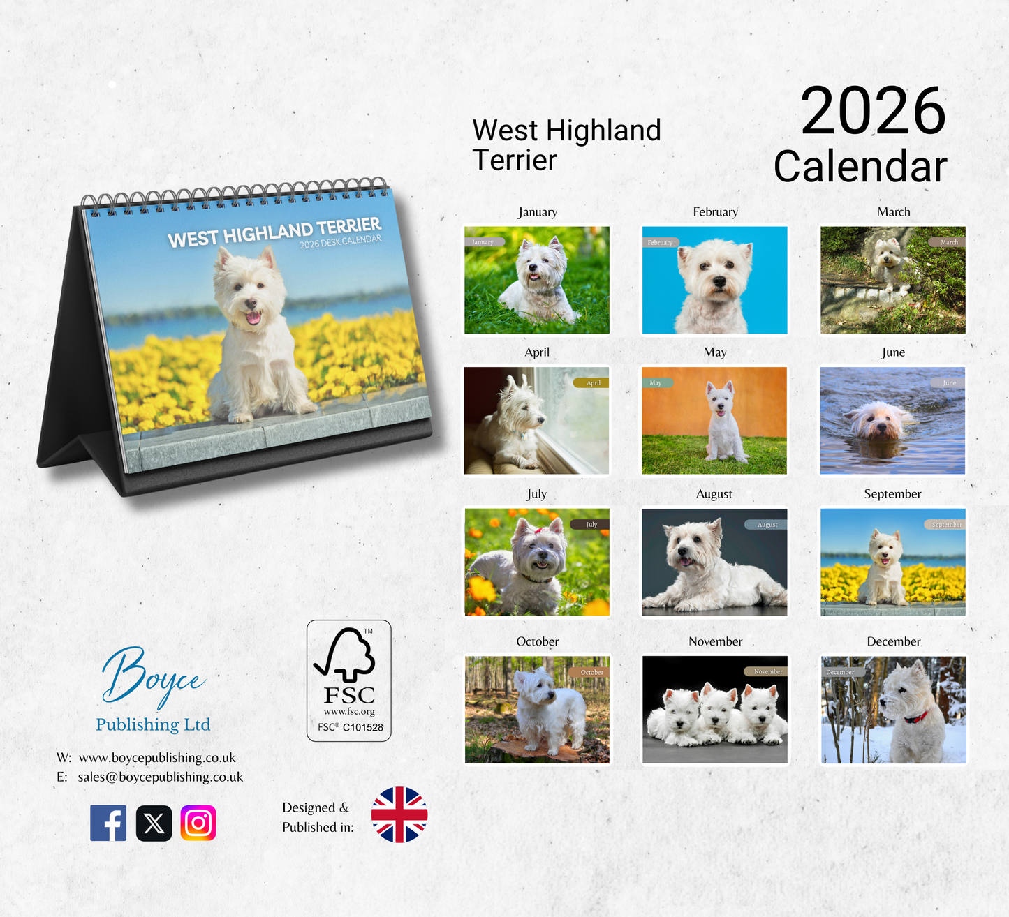 West Highland Terrier Desk Calendar 2026-2027