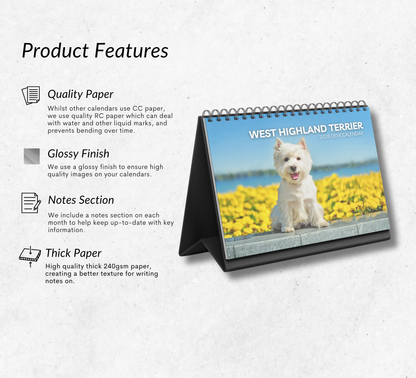 West Highland Terrier Desk Calendar 2026-2027