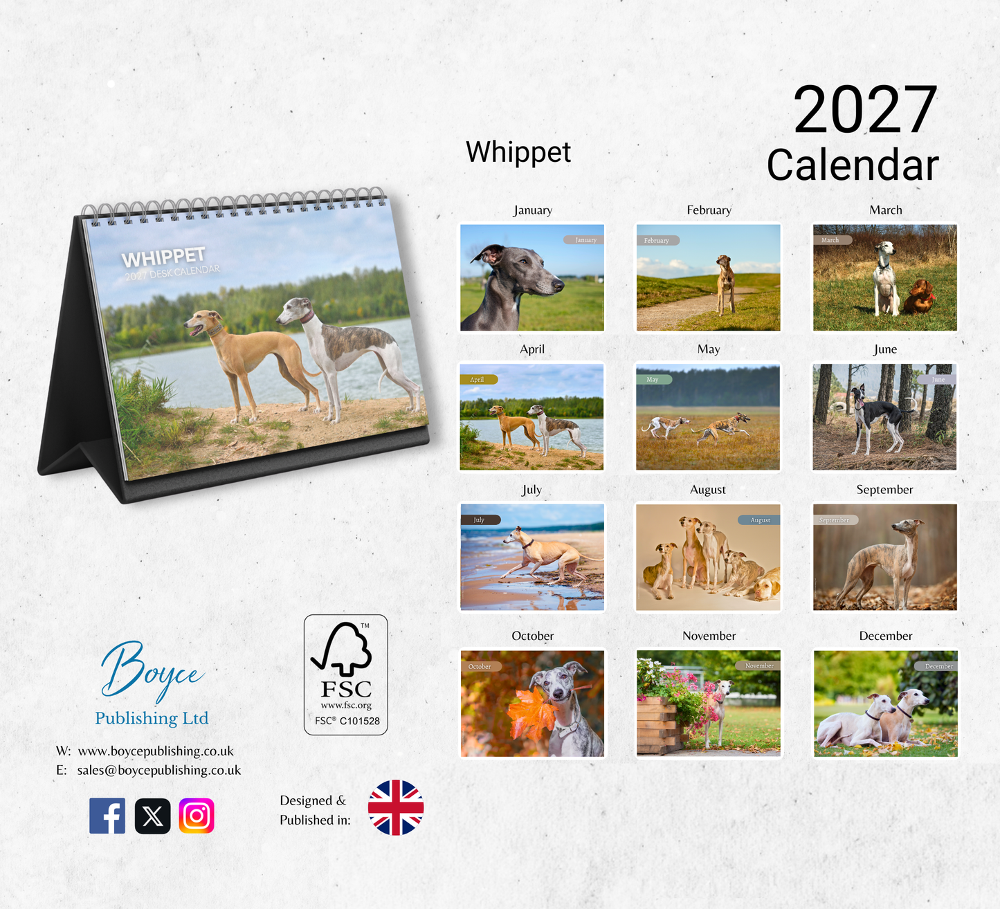 Whippet Desk Calendar 2027-2028
