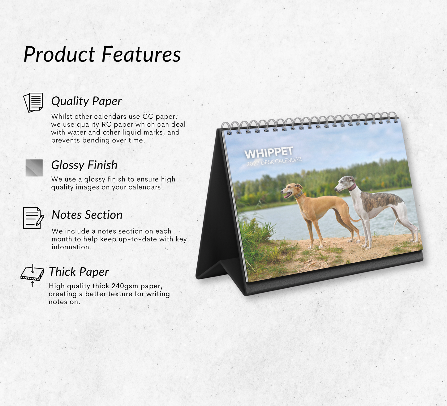 Whippet Desk Calendar 2027-2028