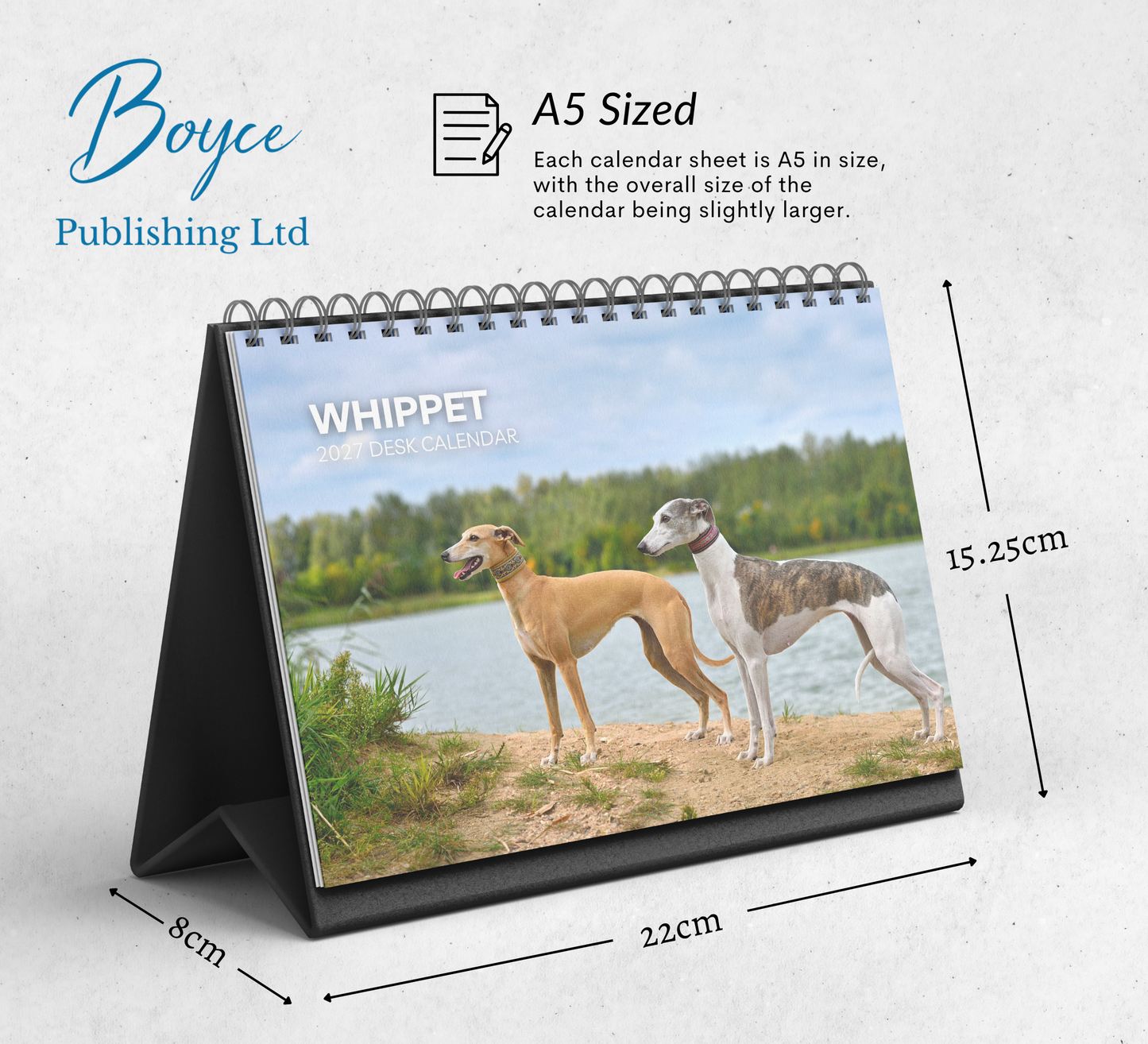 Whippet Desk Calendar 2027-2028