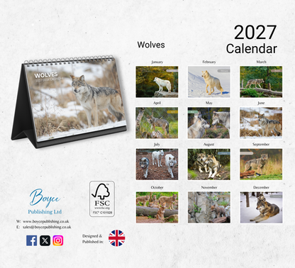 Wolf Desk Calendar 2027-2028