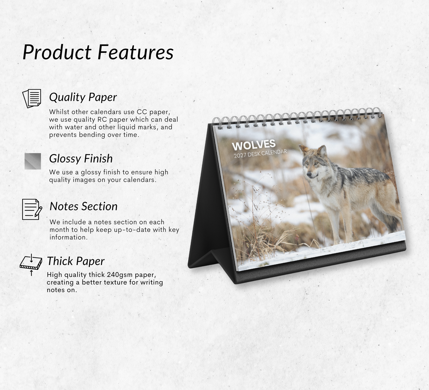 Wolf Desk Calendar 2027-2028