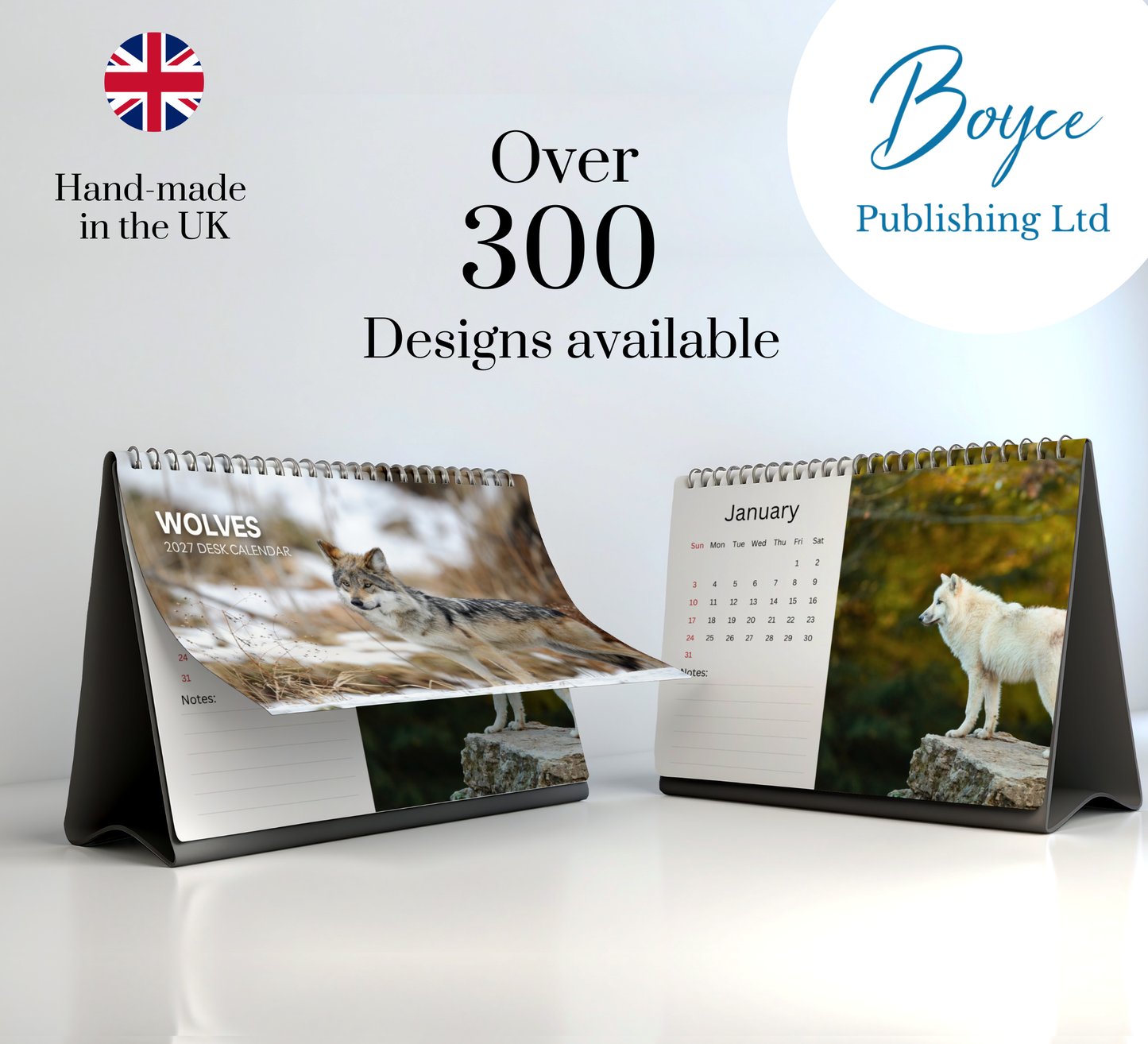 Wolf Desk Calendar 2027-2028