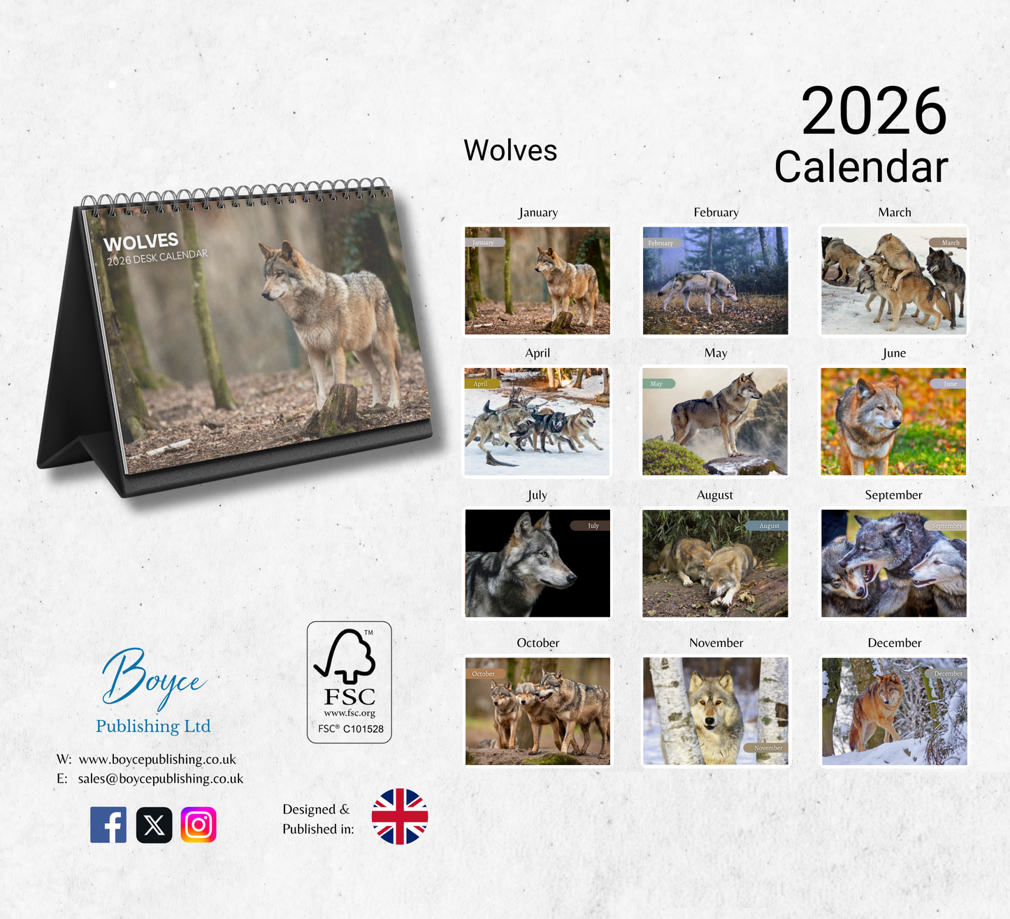 Wolf Desk Calendar 2026-2027