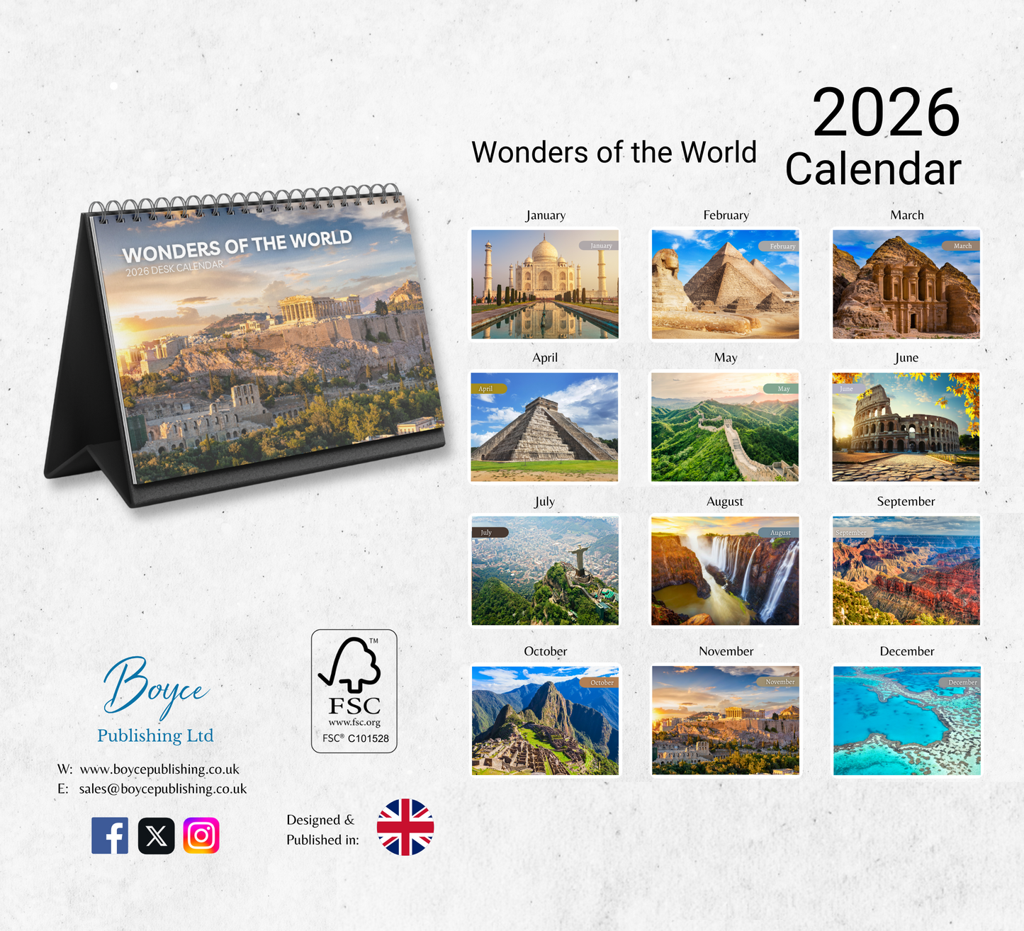 Wonders of the World Desk Calendar 2026-2027