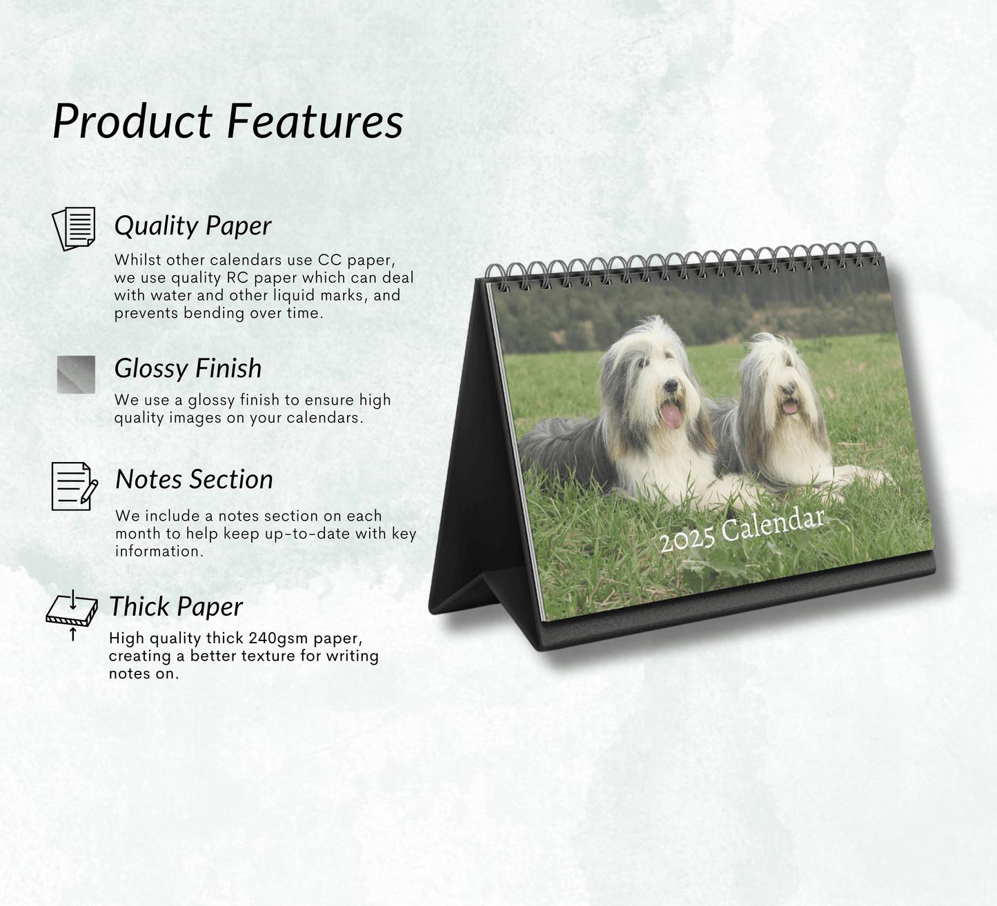 Bearded Collie Desk Calendar 2025
