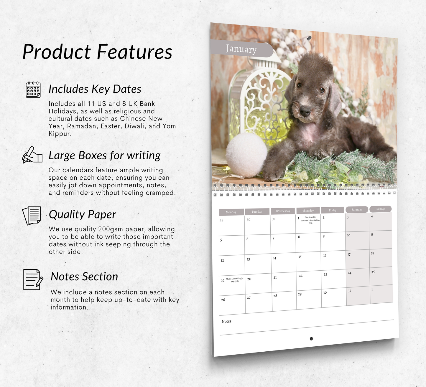 Bedlington Terrier Calendar 2026