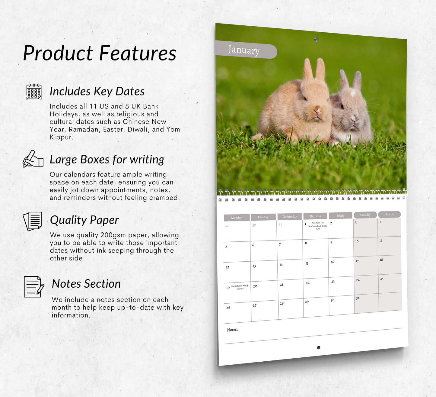 Bunnies Calendar 2026