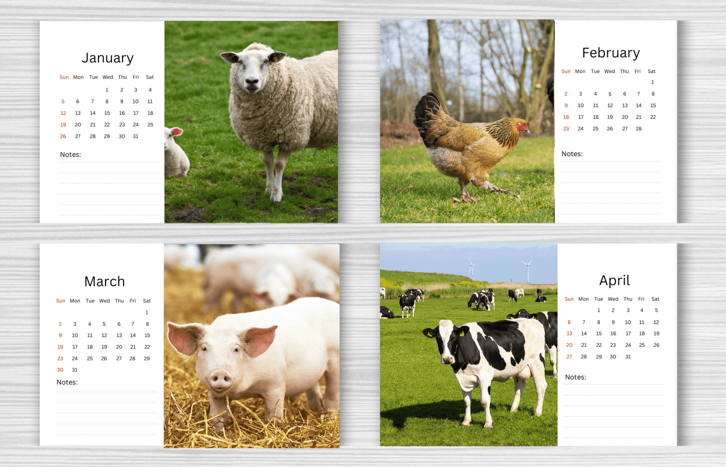 Farm Desk Calendar 2025