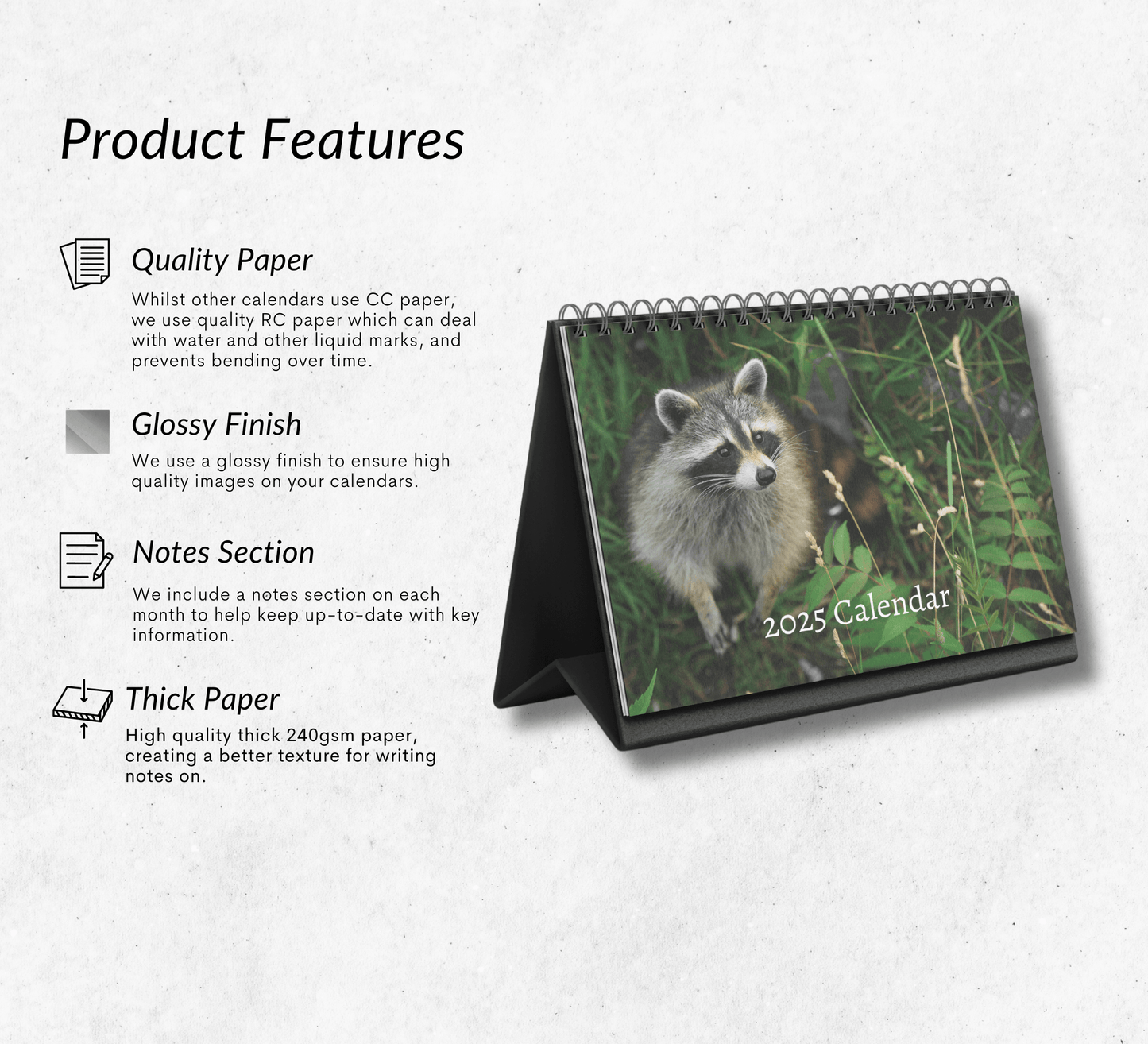 Racoon Desk Calendar 2025
