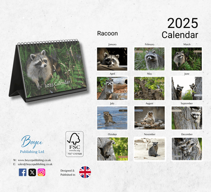 Racoon Desk Calendar 2025