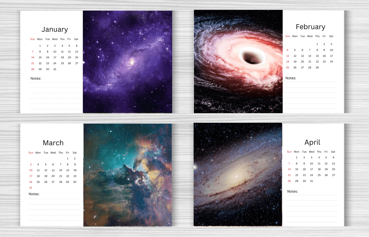 Space Desk Calendar 2025