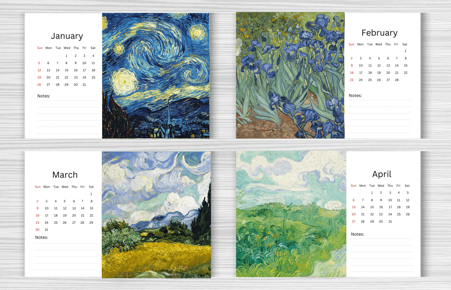 Van Gogh Desk Calendar 2025